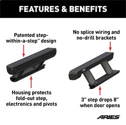 ARIES ActionTrac 87.6-in Retractable Powered Running Boards for RAM 1500 Crew Cab (2019-2026) - 3048314