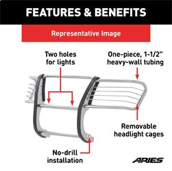 ARIES 1.5-in Polished Stainless Steel Grille Guard for Ford F-250/F-350/F-450/F-550 Super Duty (2017-2022) - 3067-2