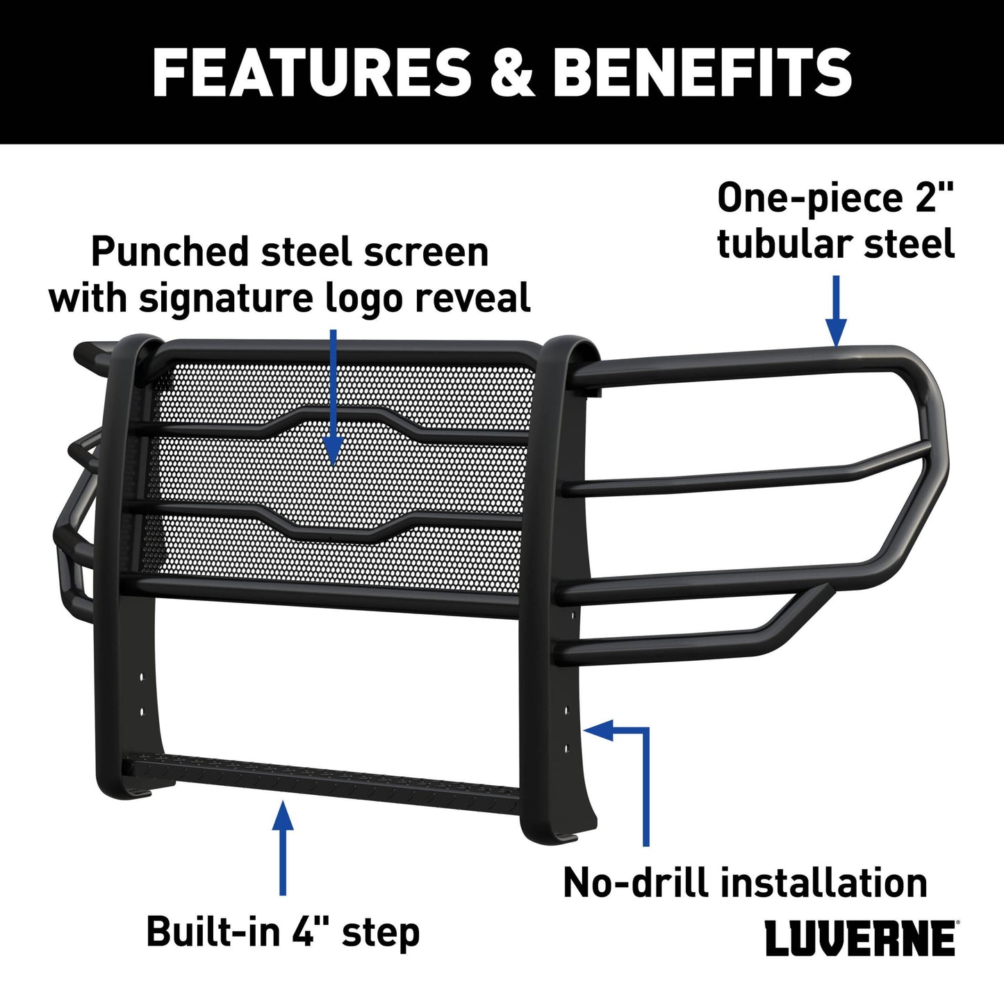 Luverne Prowler Max Black Steel Grille Guard, Select Chevrolet Silverado 1500