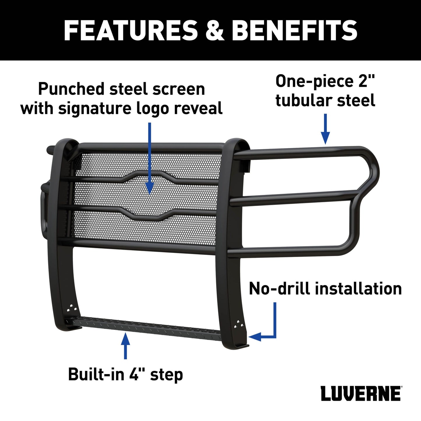 Luverne Prowler Max Black Steel Grille Guard, Select Chevrolet Silverado 2500, 3500 HD