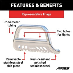 ARIES 3-in Polished Stainless Steel Bull Bar for Chevrolet/GMC Sierra 1500 Limited, Silverado/Sierra 1500 (2019-2022) - 35-4017