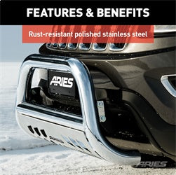 ARIES 3-in Polished Stainless Steel Bull Bar for Chevrolet/GMC Sierra 1500 Limited, Silverado/Sierra 1500 (2019-2022) - 35-4017