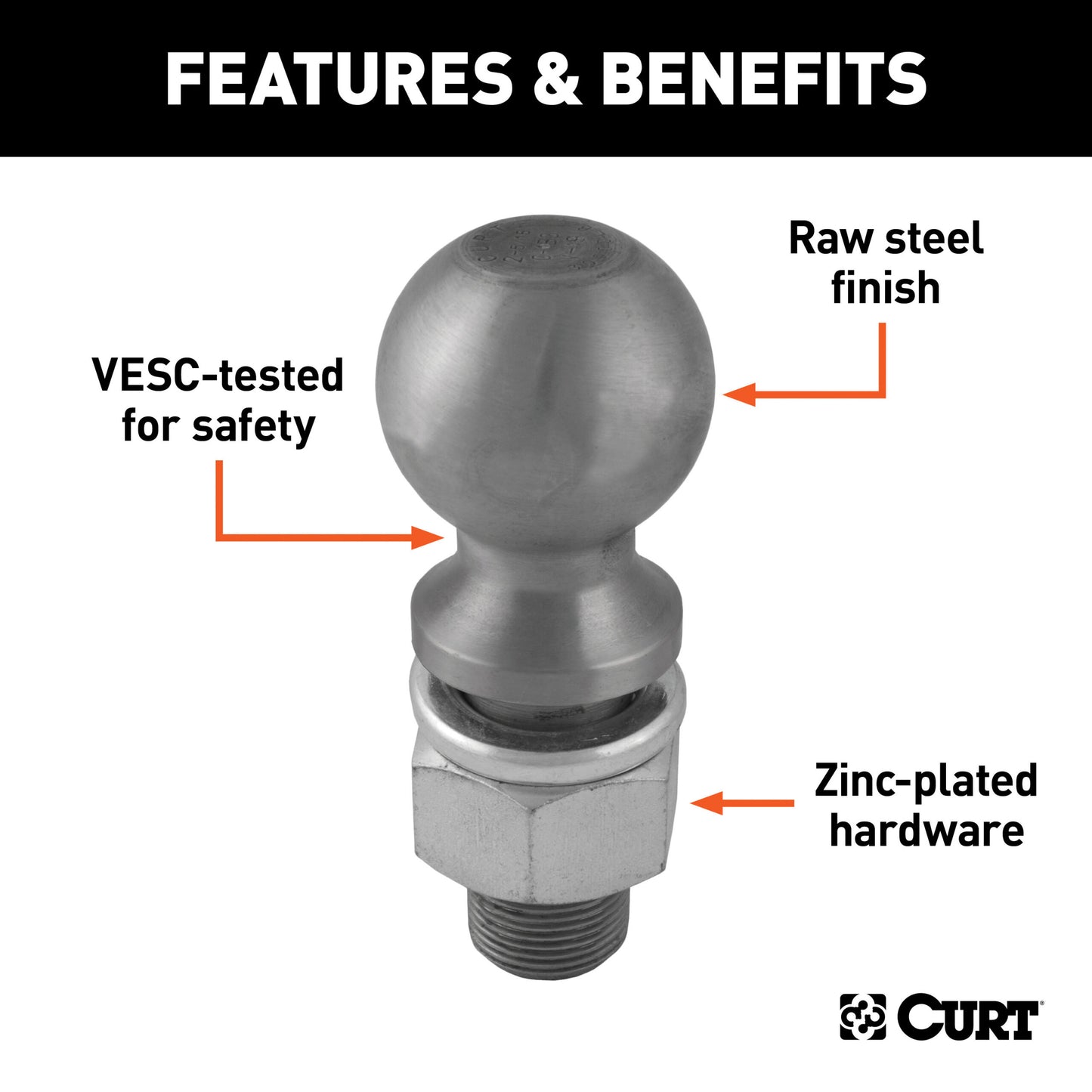 CURT 2-5/16" Trailer Ball (1" x 2-1/4" Shank, 12,000 lbs., Raw Steel) - 40042