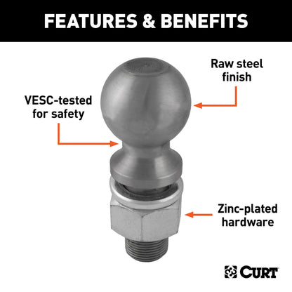 CURT 2-5/16" Trailer Ball (1" x 2-1/4" Shank, 12,000 lbs., Raw Steel) - 40042