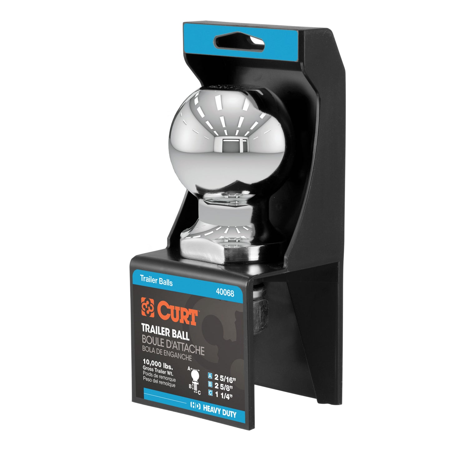 CURT 2-5/16" Trailer Ball (1-1/4" x 2-5/8" Shank, 10,000 lbs., Chrome, Packaged) - 40068
