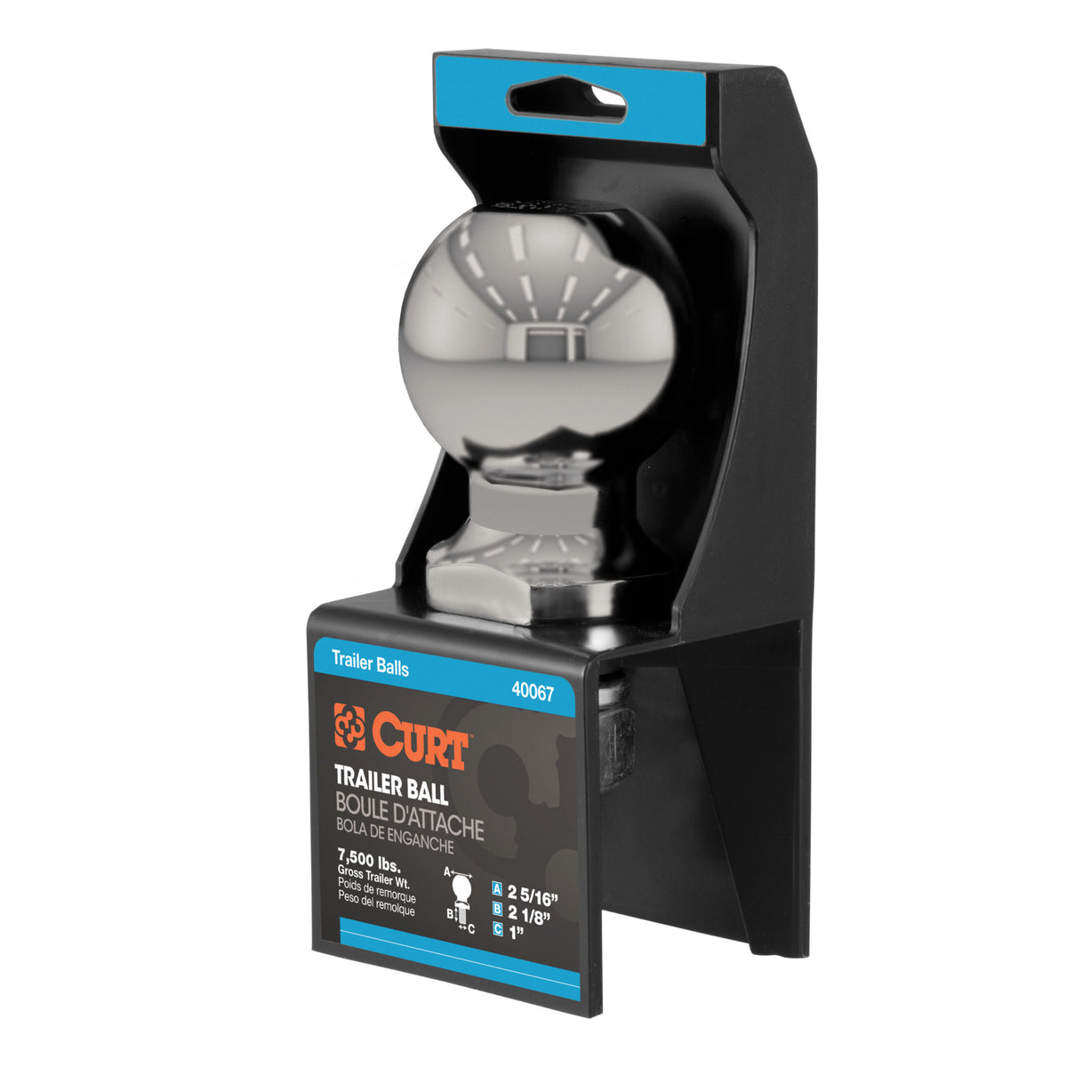 CURT 2-5/16" Trailer Ball (1" x 2-1/8" Shank, 7,500 lbs., Stainless, Packaged) - 40084