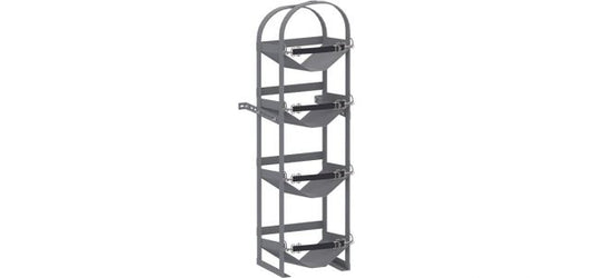 Holman Refrigerant Tank Rack - 4 Tier - 13.5" W x 50" H x 13" D mounted in a full-size van, securely holding refrigerant tanks.