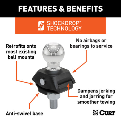 CURT RockerBall 2" Cushion Hitch Trailer Ball (3/4" Shank, 3,500 lbs, Packaged) - 40246
