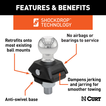 CURT RockerBall 2-5/16" Cushion Hitch Trailer Ball (1" Shank, 7,500 lbs, Packaged) - 40248