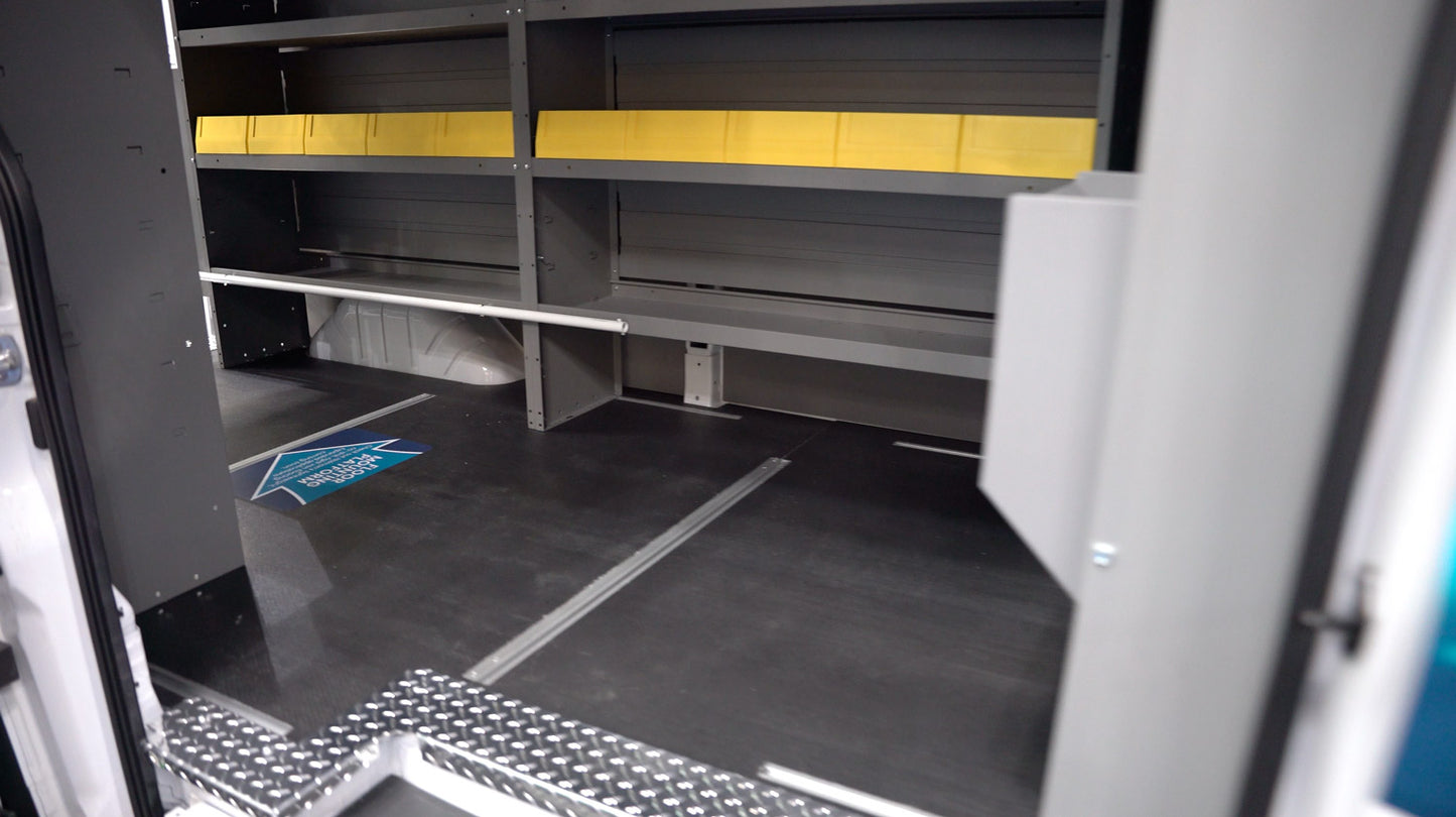 Holman Rigid Floor for Ford Transit Cargo Vans - Wheelbase: 148-in Regular | Side Doors: Single Sliding | Rear Wheels: Single Rear Wheels | Style: Without Mounting Tracks | Floor Sills: Aluminum