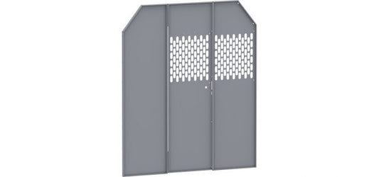 Full Partition - Perforated - Ford Transit Full Size (High Roof) in a van, securing cargo with perforated steel.