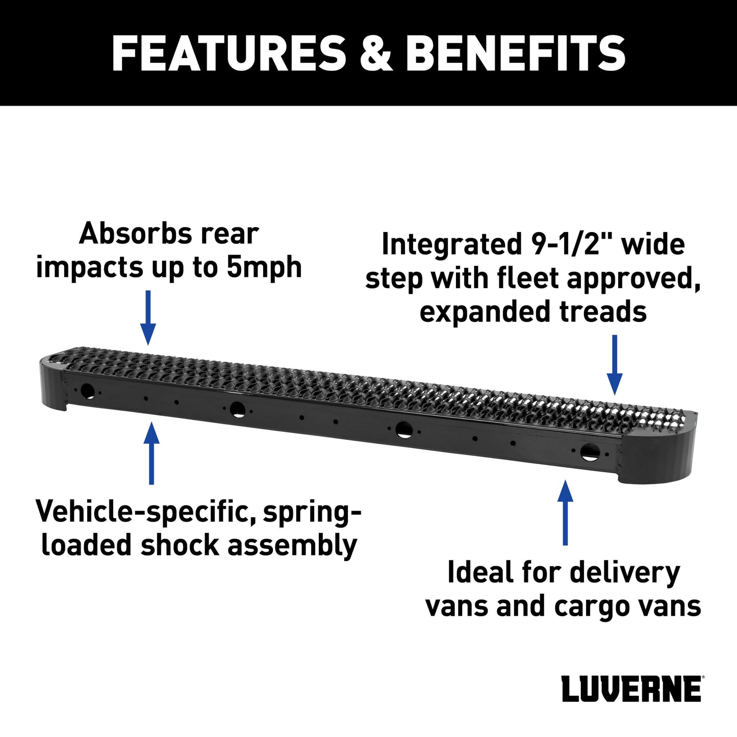 Luverne Impact Shock-Absorbing Rear Bumper Step, Select Ram ProMaster 1500, 2500, 3500