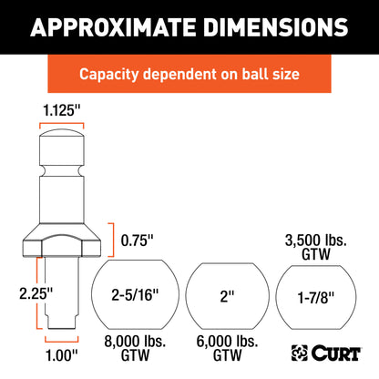 CURT Switch Ball Trailer Ball Set (1-7/8", 2" & 2-5/16" Balls, 1" x 2-1/4" Shank) - 42225