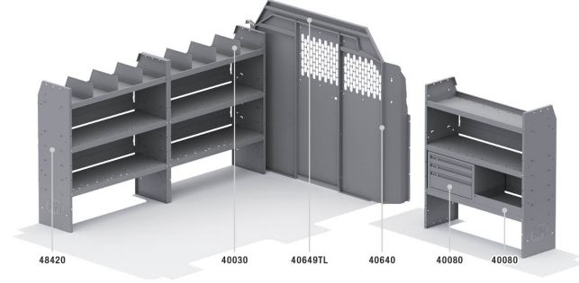 Commercial Bin Shelving Package for Ford Transit - 130-in WB - Low Roof