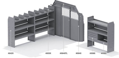 Commercial Bin Shelving Package for Ford Transit - 130-in WB - Low Roof
