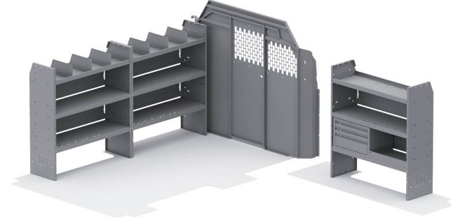 Commercial Bin Shelving Package for Ford Transit - 130-in WB - Low Roof