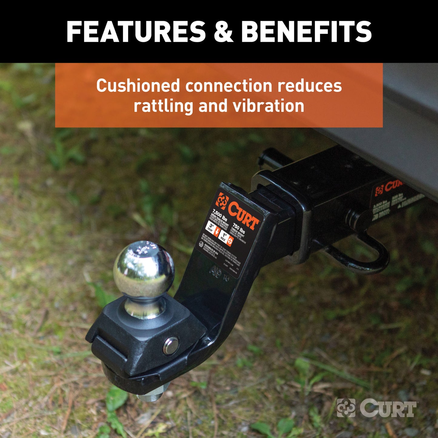 CURT RockerBall Cushion Hitch with 2" Ball (2" Shank, 7,500 lbs., 3" Drop) - 45143