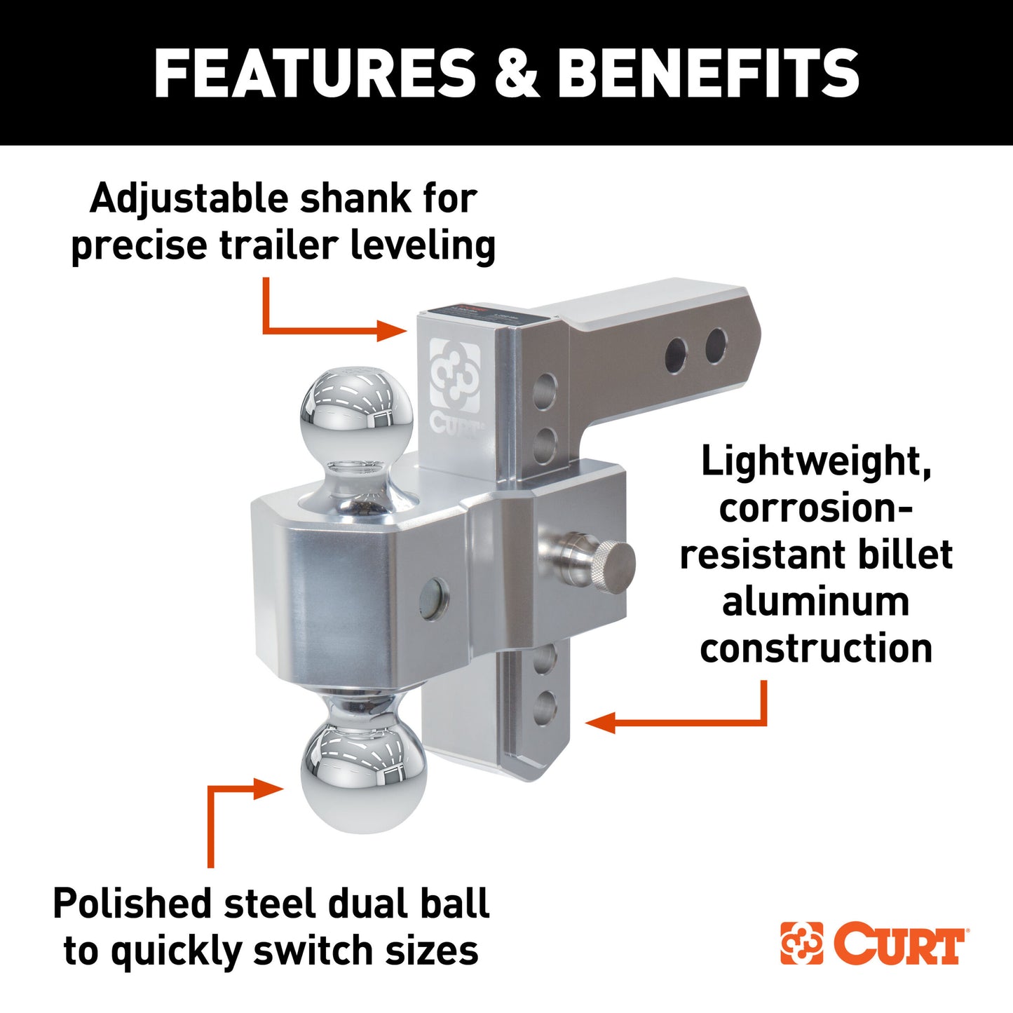 CURT AlumaLite Adjustable Aluminum Hitch with Dual Ball, 5-1/2" Drop - 45363