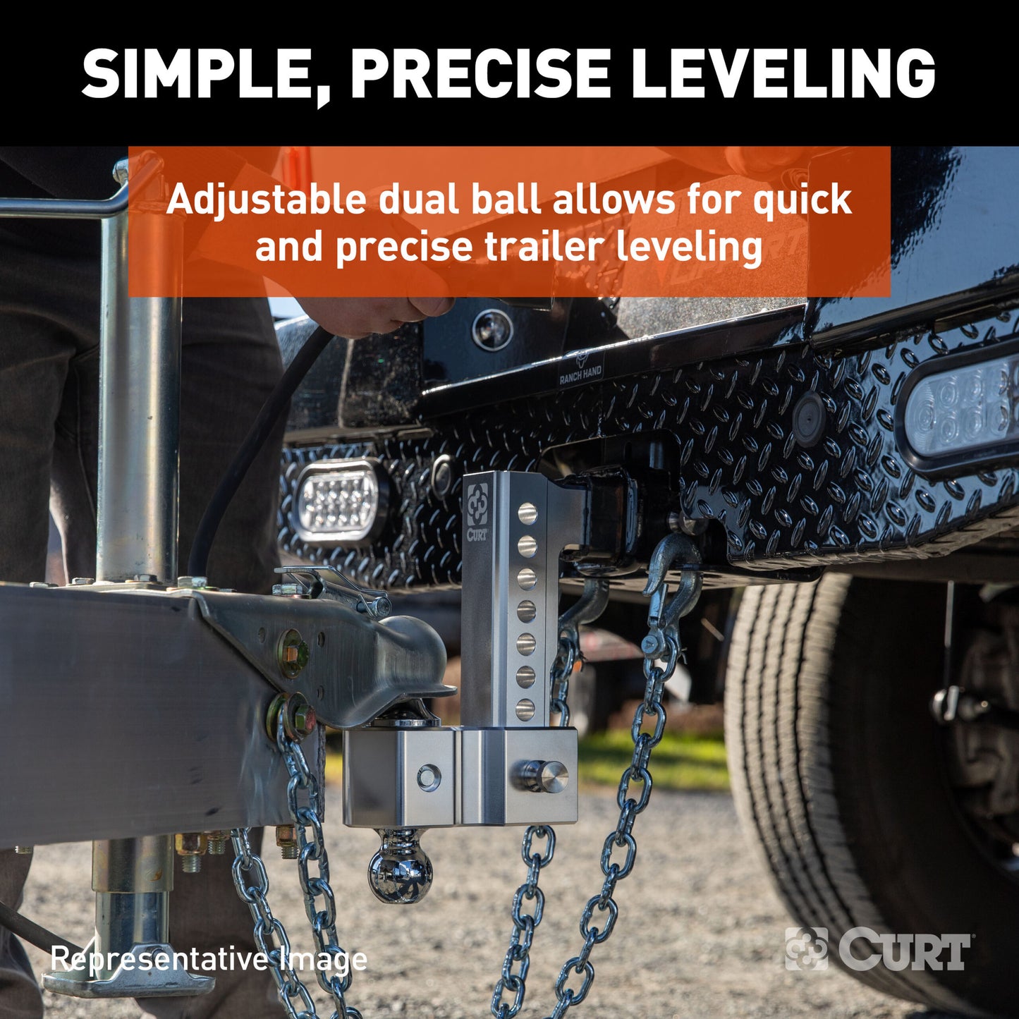 CURT AlumaLite Adjustable Aluminum Hitch with Dual Ball, 3-1/2" Drop - 45364