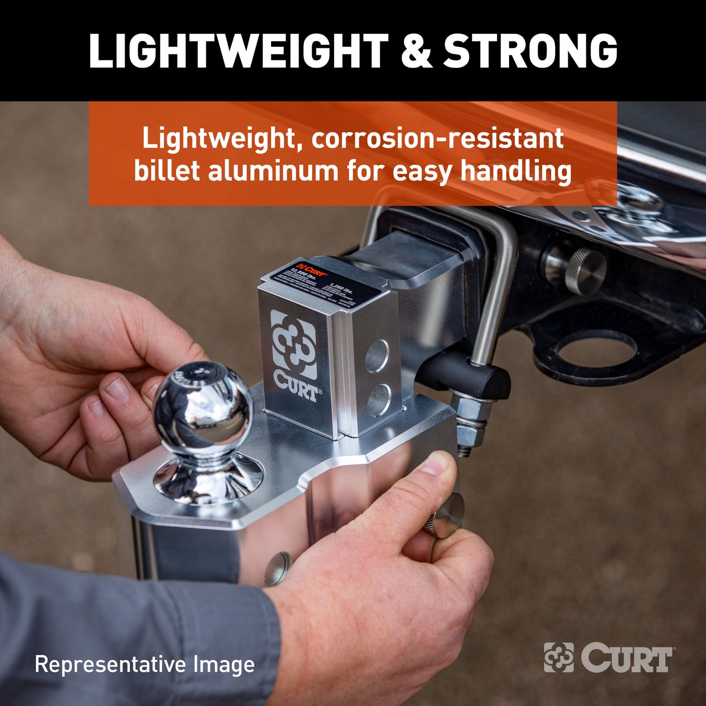 CURT AlumaLite Adjustable Aluminum Hitch with Dual Ball, 9-1/2" Drop - 45366