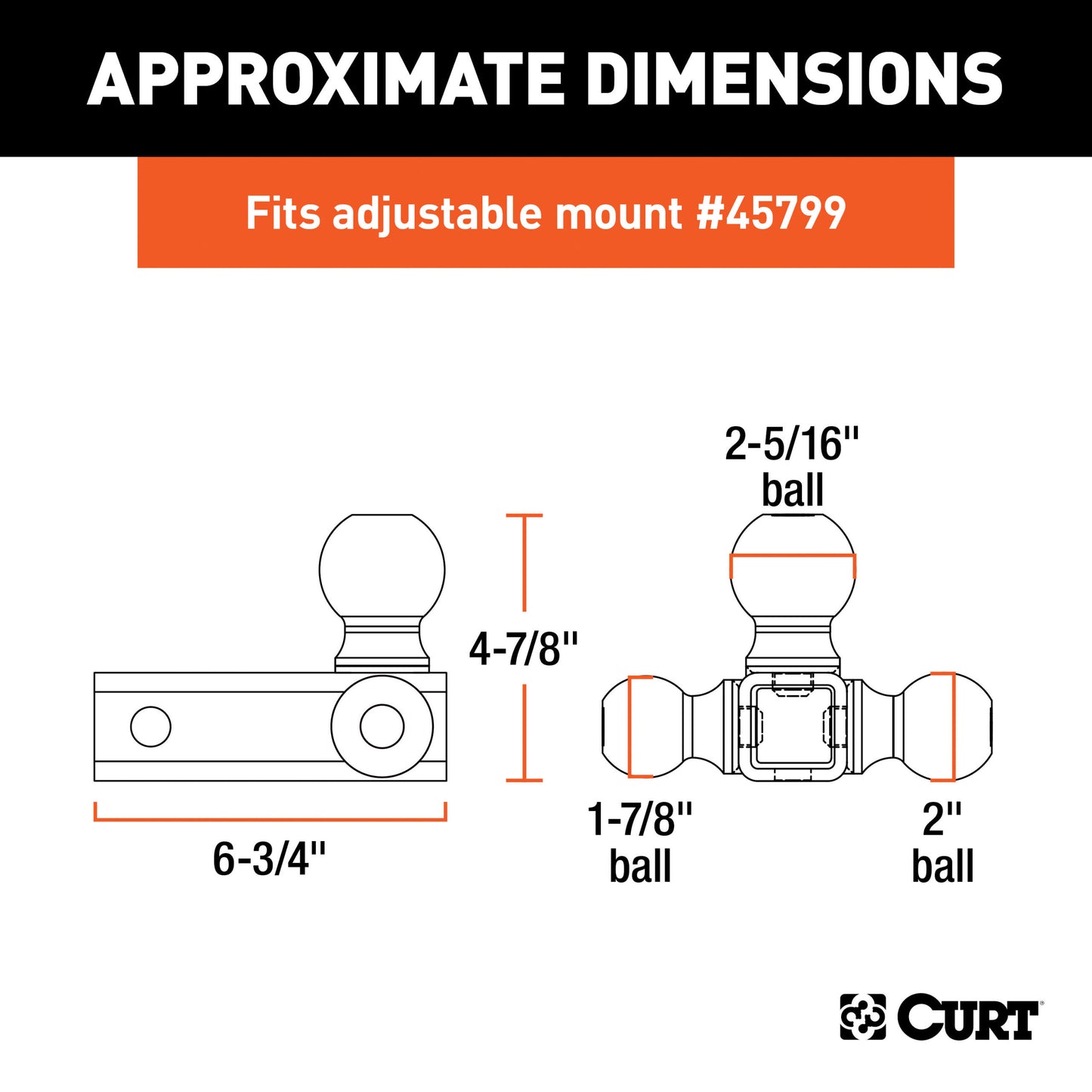CURT Replacement Adjustable Tri-Ball Head for #45799 - 45800
