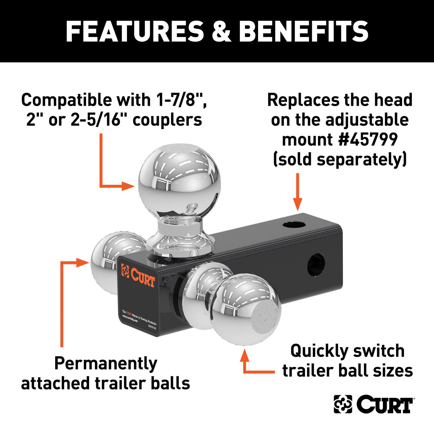 CURT Replacement Adjustable Tri-Ball Head for #45799 - 45800