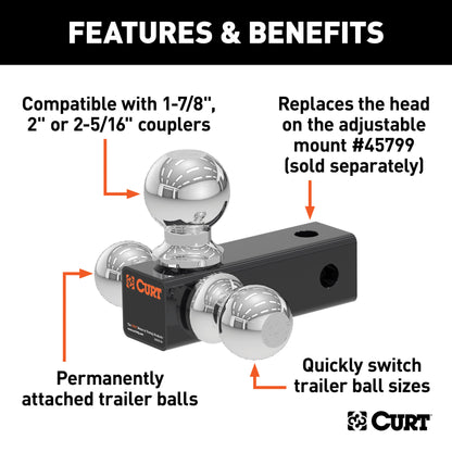 CURT Replacement Adjustable Tri-Ball Head for #45799 - 45800