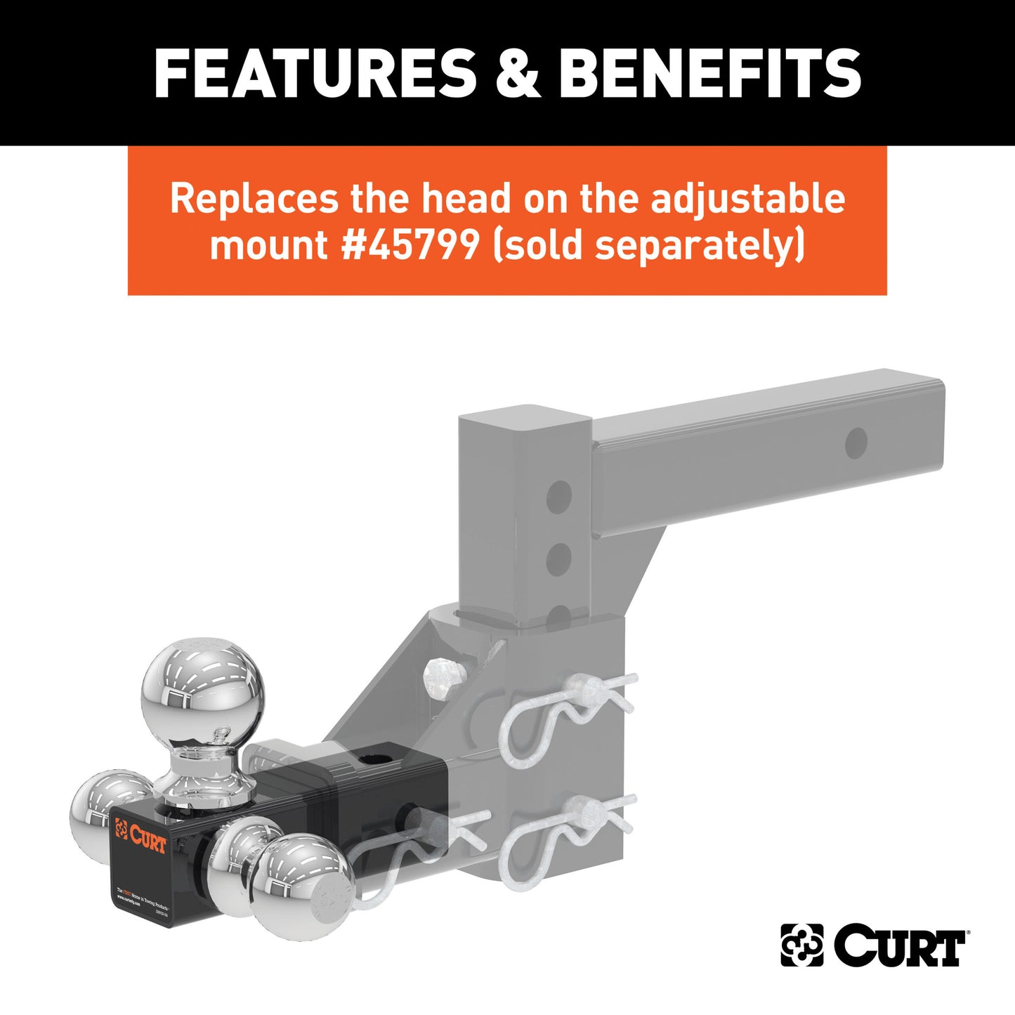 CURT Replacement Adjustable Tri-Ball Head for #45799 - 45800
