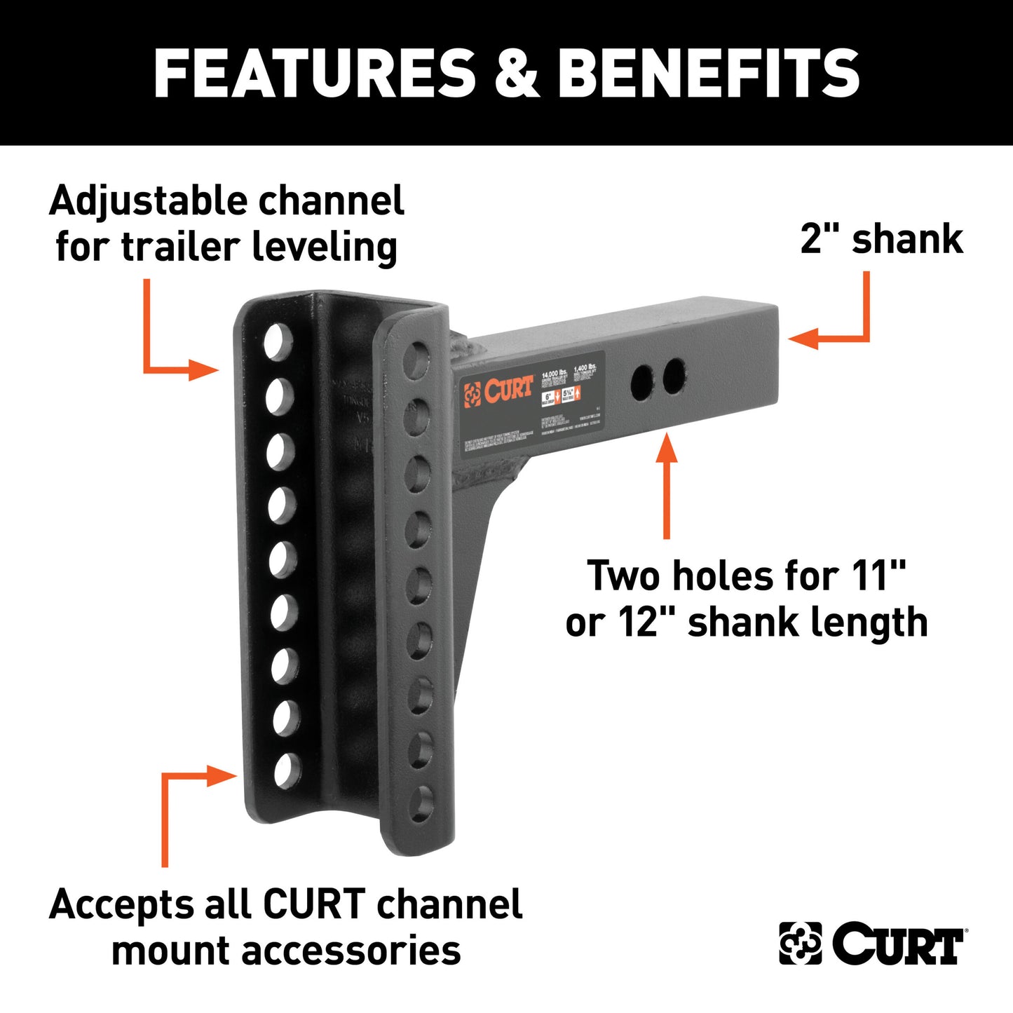 CURT Replacement 2" Channel Mount Shank (Fits #45900 or #45907, 14,000 lbs.) - 45910