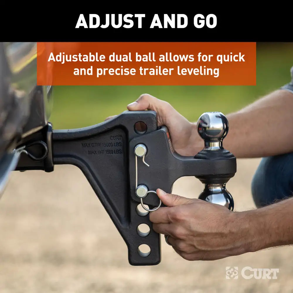 ADJUSTABLE TRAILER HITCH BALL MOUNT WITH DUAL BALL, 2" SHANK, 15K