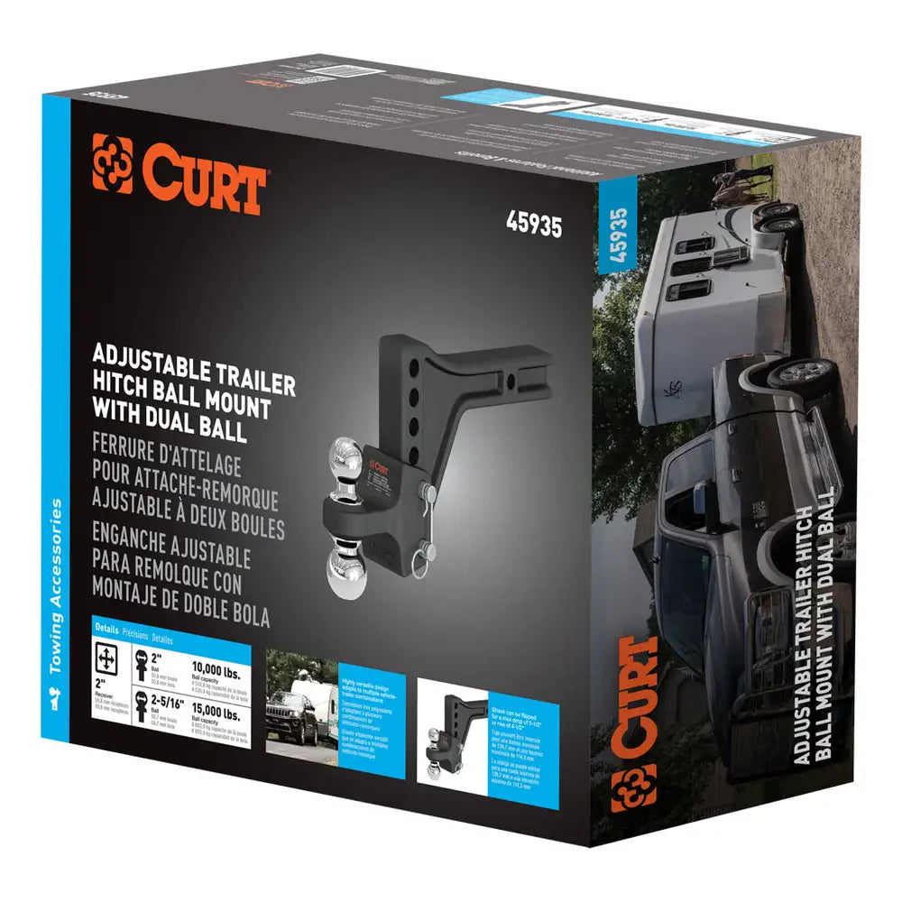 ADJUSTABLE TRAILER HITCH BALL MOUNT WITH DUAL BALL, 2" SHANK, 15K