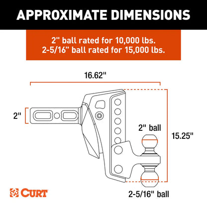 Rebellion XD Adjustable Cusion Hitch (2" Shank, 2", 2-5/16" Balls, 15K GTW)