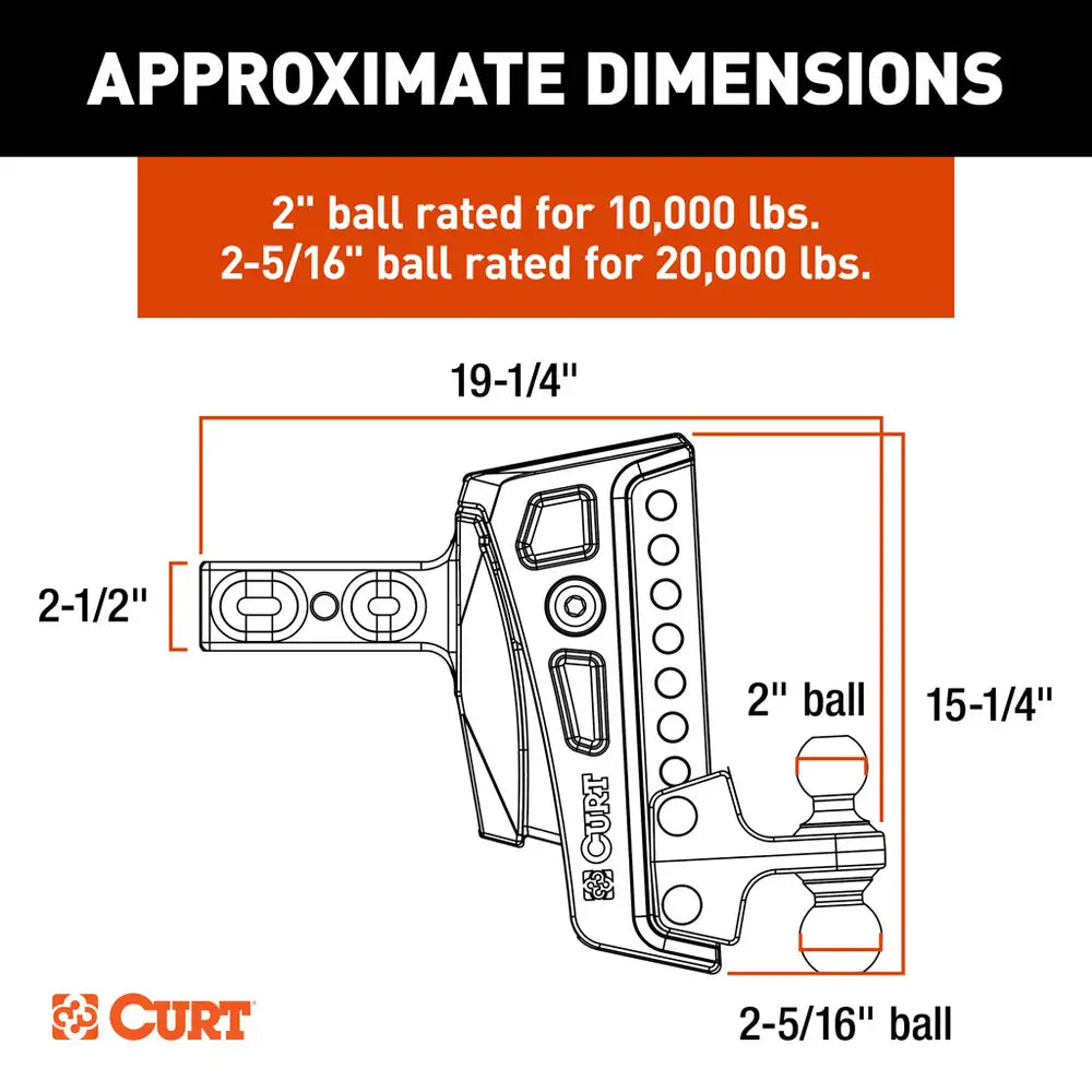 REBELLION XD ADJUSTABLE CUSHION HITCH (2-1/2" SHANK, 2", 2-5/16" BALLS, 20K)