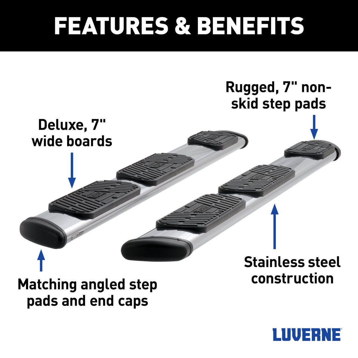 Luverne Regal 7 Polished Stainless 101" Oval W2W Steps, Select Ford F-250, F-350, F-450