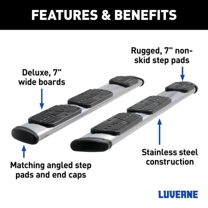 Luverne Regal 7 Polished Stainless 114" Oval W2W Steps, Select Silverado, Sierra HD
