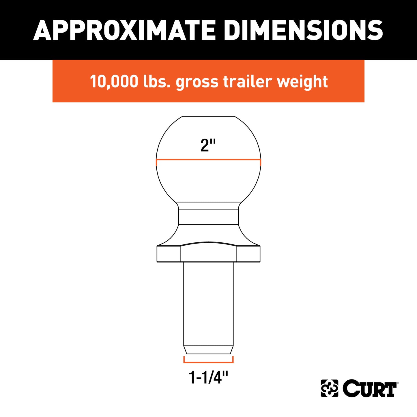 CURT Replacement SecureLatch 2" Pintle Ball (10,000 lbs, 1-1/4" Shank) - 48420