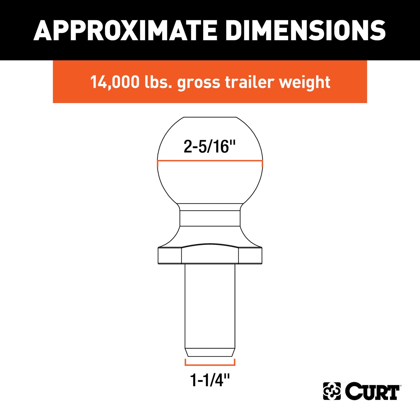 CURT Replacement SecureLatch 2-5/16" Pintle Ball (14,000 lbs, 1-1/4" Shank) - 48430