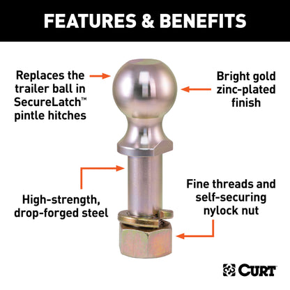 CURT Replacement SecureLatch 2-5/16" Pintle Ball (14,000 lbs, 1-1/4" Shank) - 48430