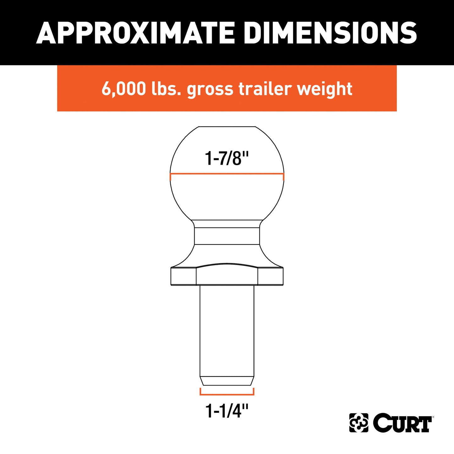 CURT Replacement 1-7/8" Pintle Ball (6,000 lbs., 1-1/4" Shank) - 48810