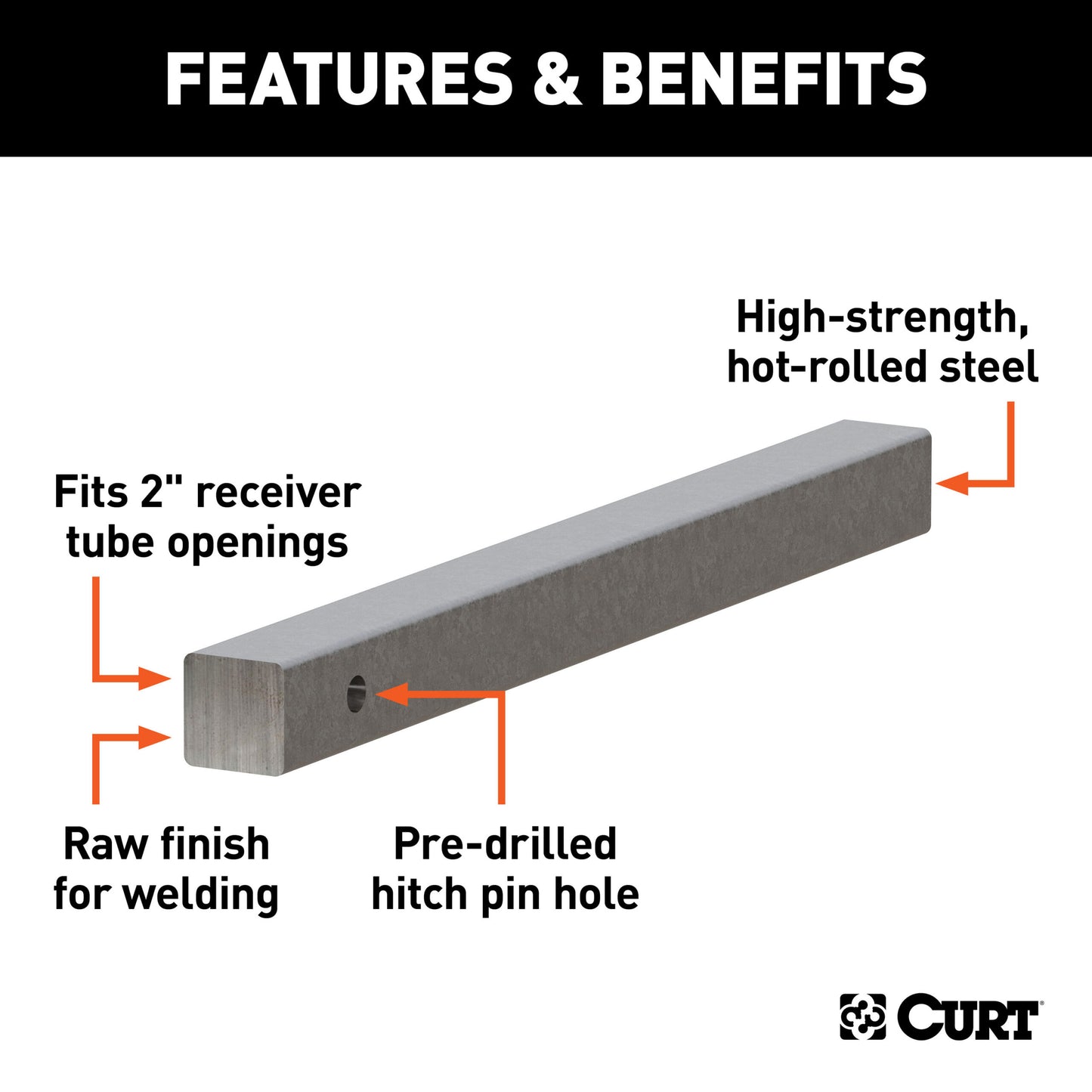 CURT 2" x 24" Raw Steel Hitch Bar - 49536