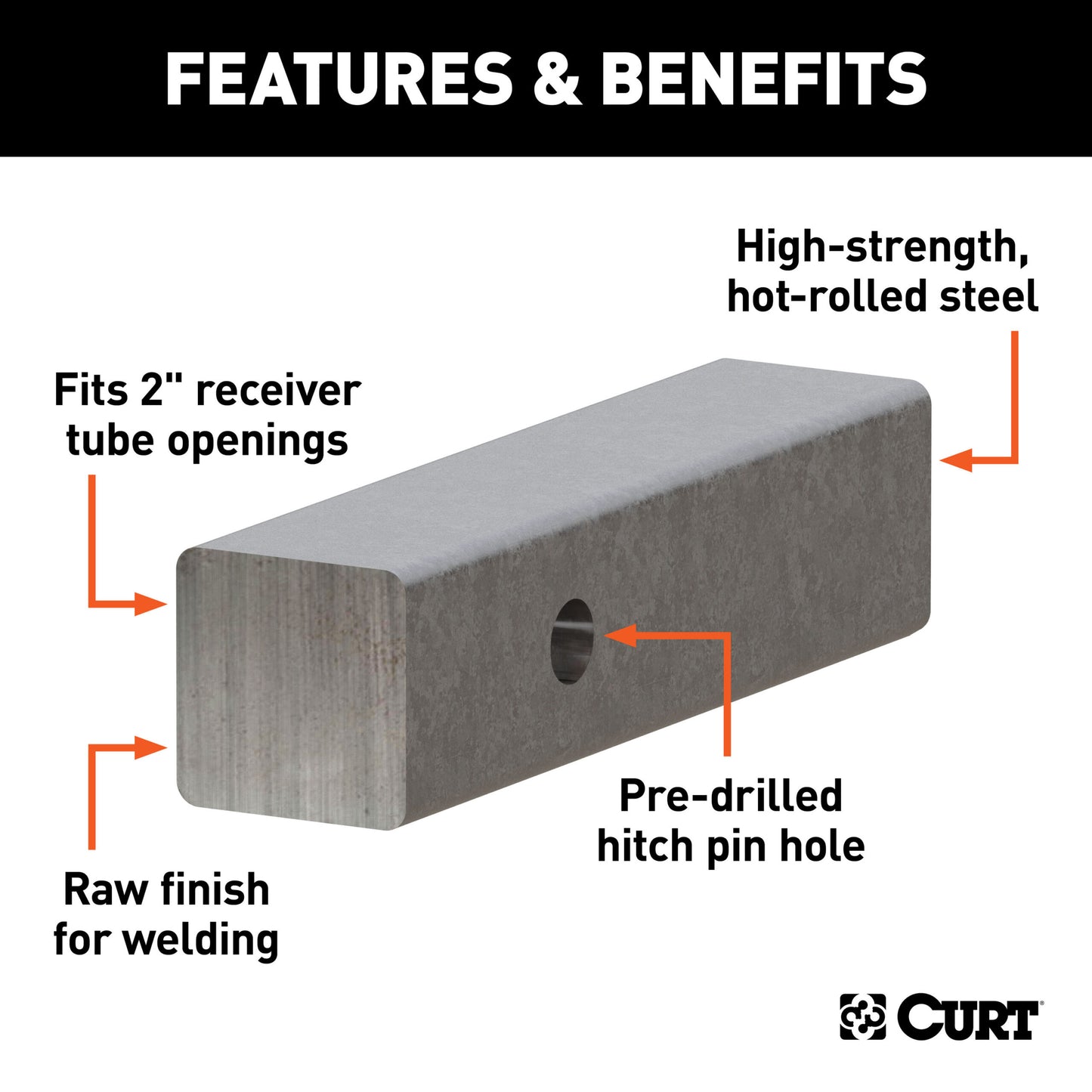 CURT 2" x 8" Raw Steel Hitch Bar - 49537