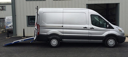 Aluminum Loading Ramp for Ford Transit Cargo Vans - Ramp Width: 37-in | Ramp Length: 108-in | Ramp Swivel: Left-hand | Ramp Platform: Perforated - 2 Section | Wheelbase: 148-in Extended | Capacity: 1,500 lbs.