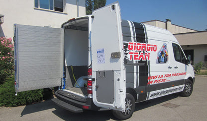 Aluminum Loading Ramp for Ford Transit Cargo Vans - Ramp Width: 37-in | Ramp Length: 108-in | Ramp Swivel: Left-hand | Ramp Platform: Perforated - 2 Section | Wheelbase: 148-in Extended | Capacity: 1,500 lbs.