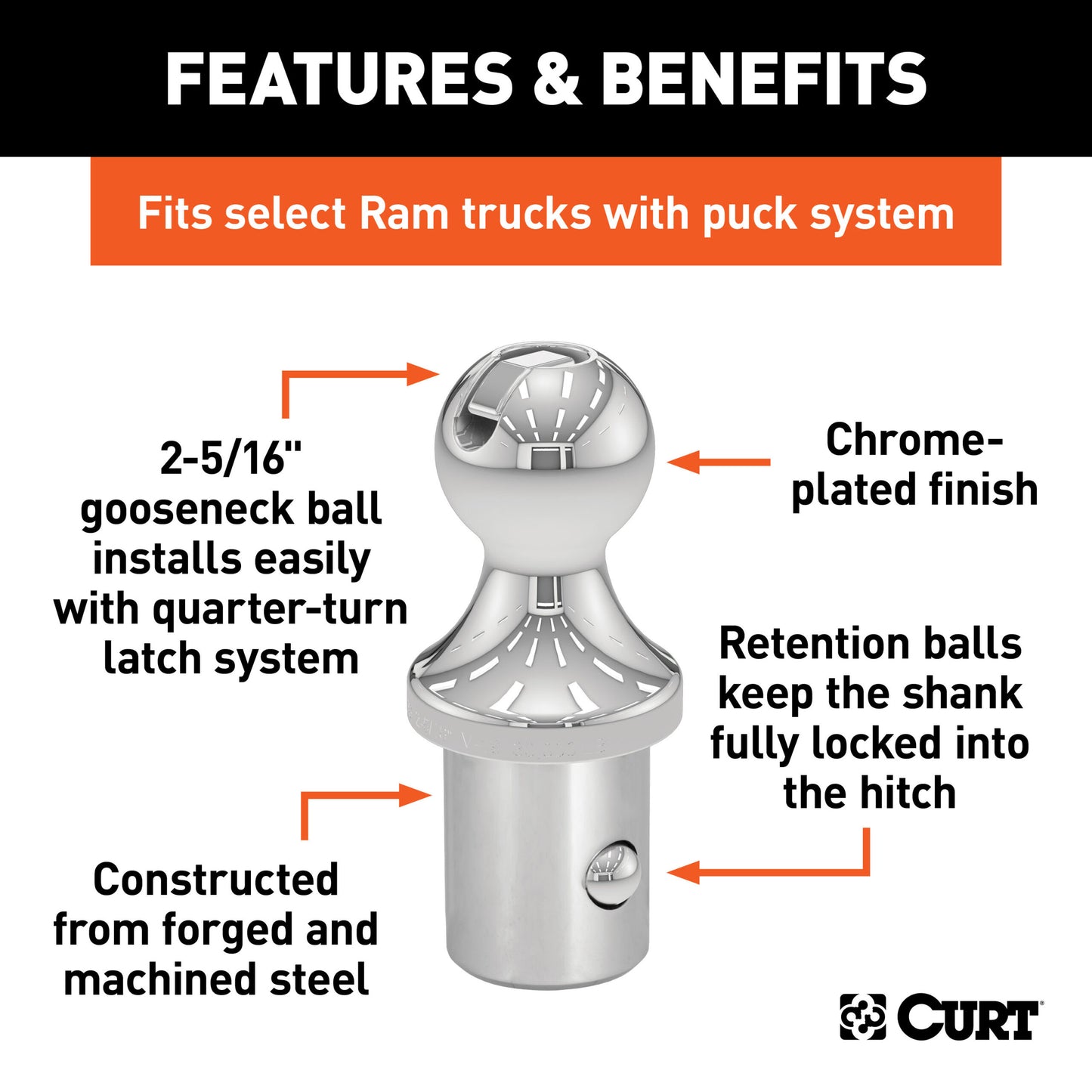 CURT OEM Puck System 2-5/16" Gooseneck Ball, Ram (30K) - 60601