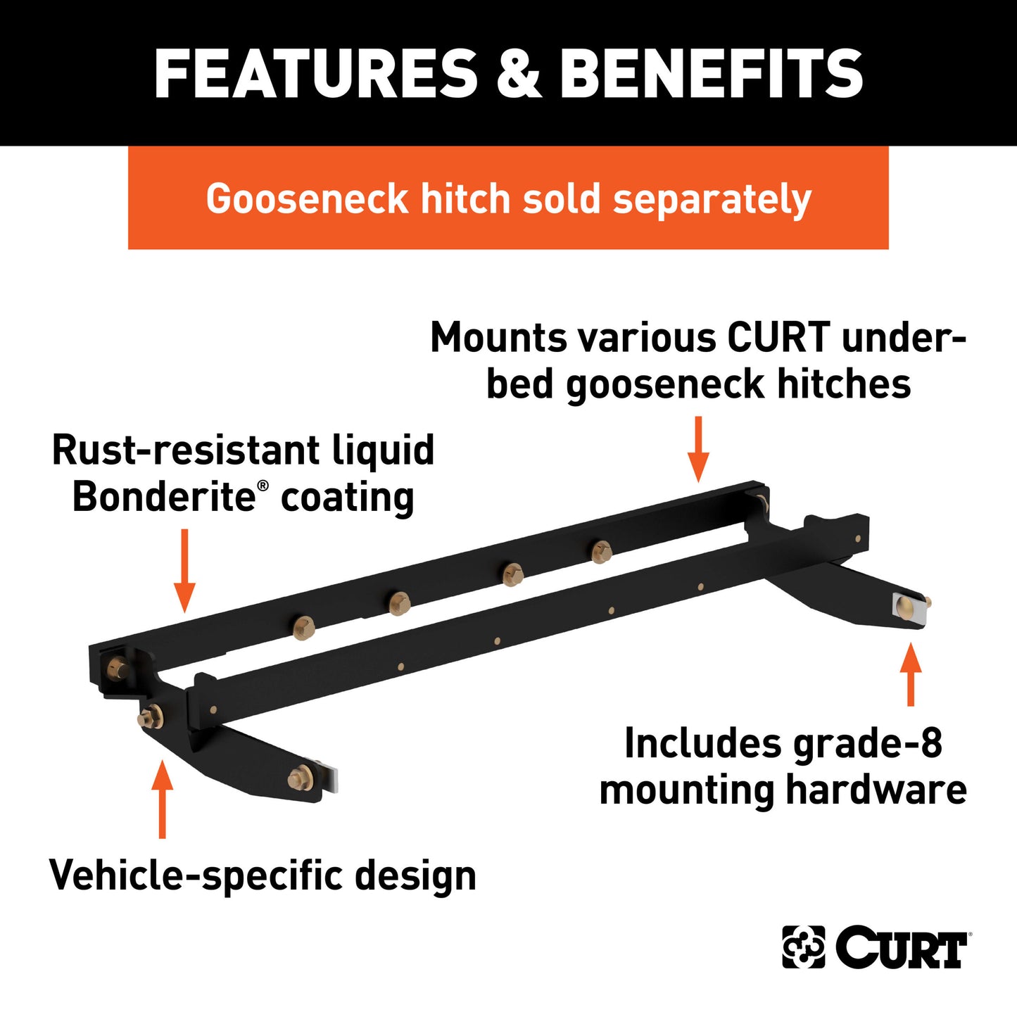 CURT Double Lock Gooseneck Installation Brackets, Select Silverado, Sierra 2500, 3500 - 60604