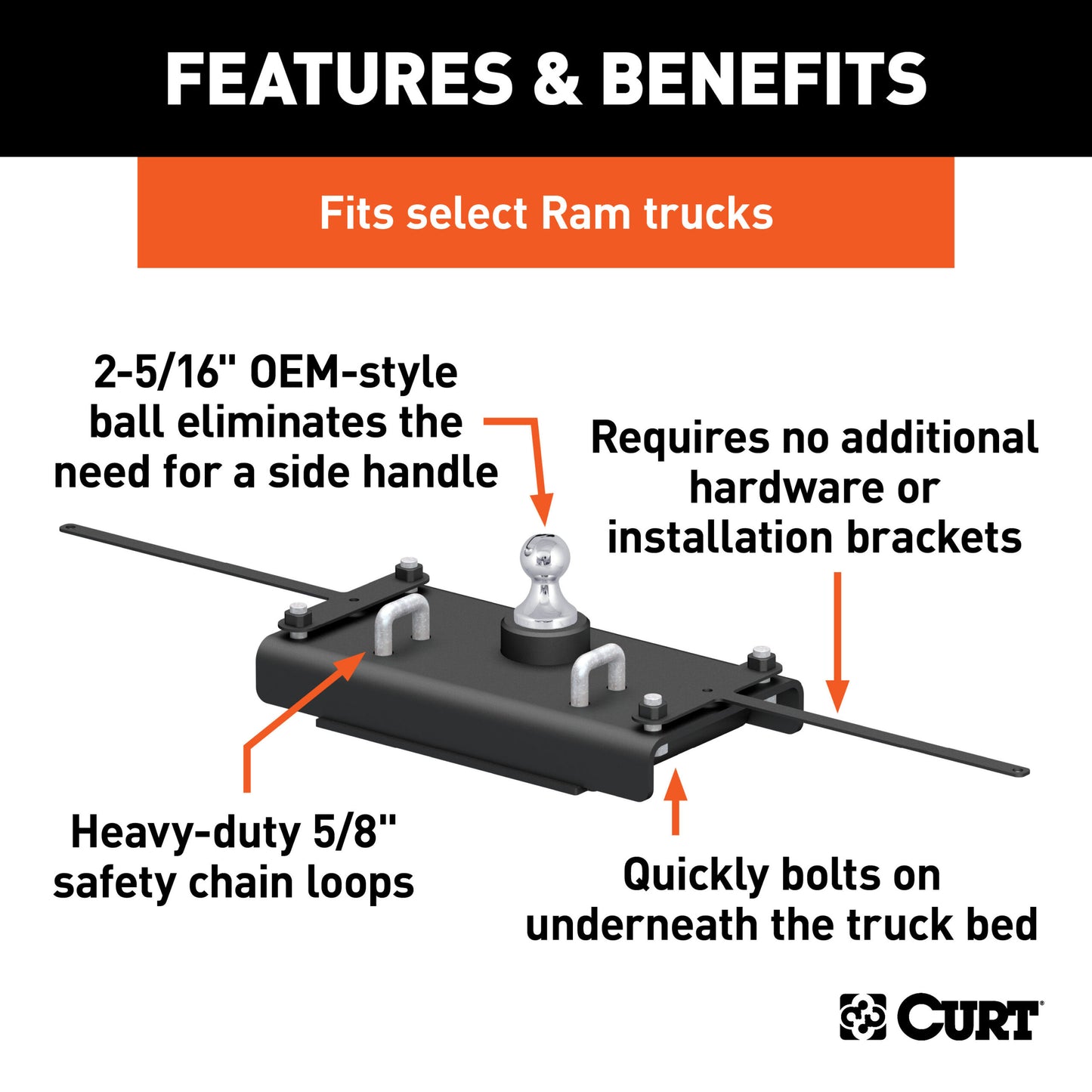 CURT OEM-Style Gooseneck Hitch, Select Ram 2500 - 60614