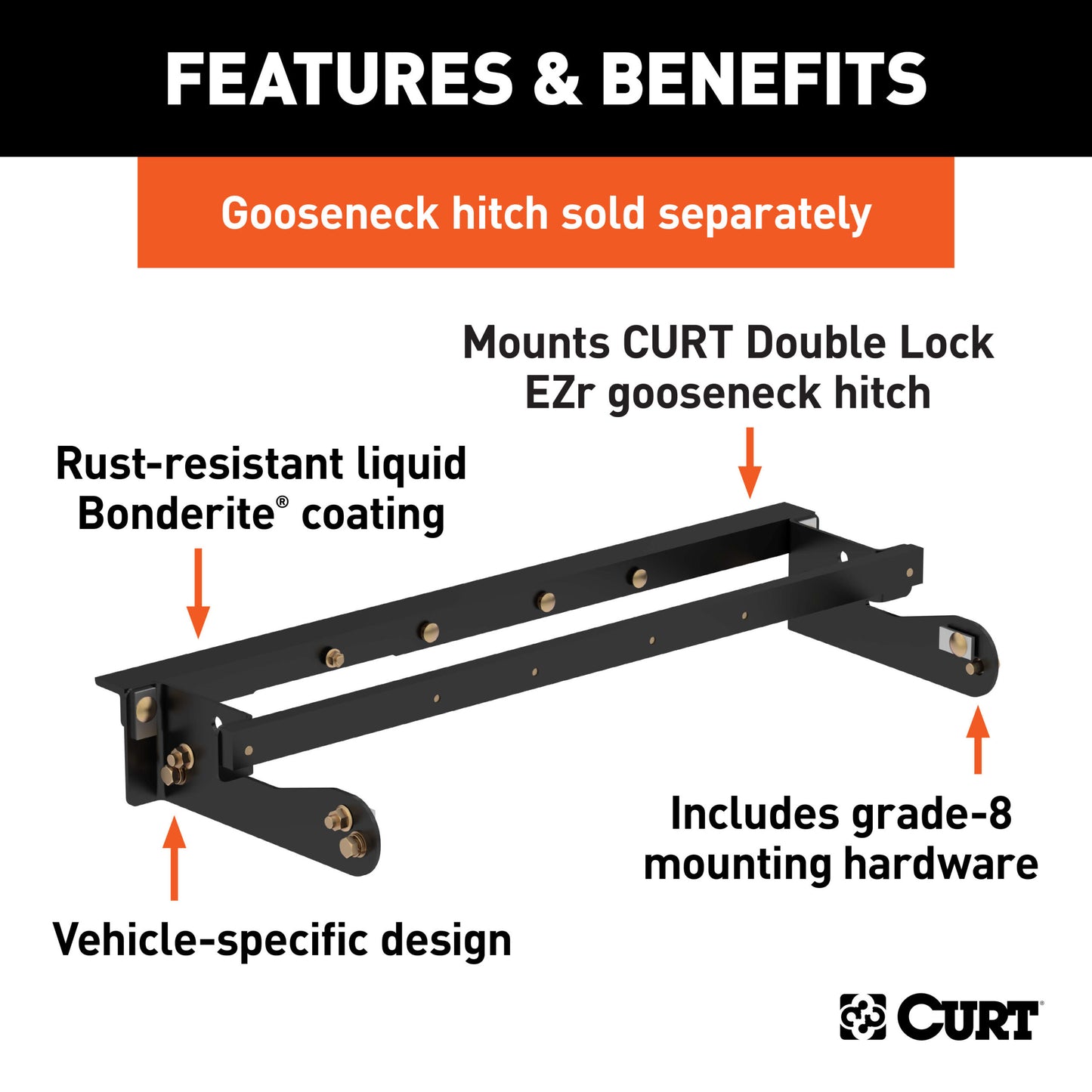 CURT Double Lock EZr Gooseneck Install Brackets, Select Silverado, Sierra 2500, 3500 - 60624