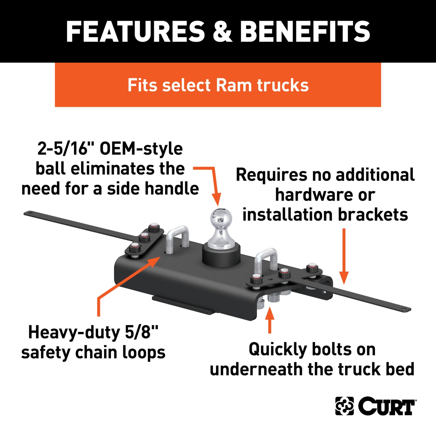CURT OEM-Style Gooseneck Hitch, Select Ram 3500 - 60626