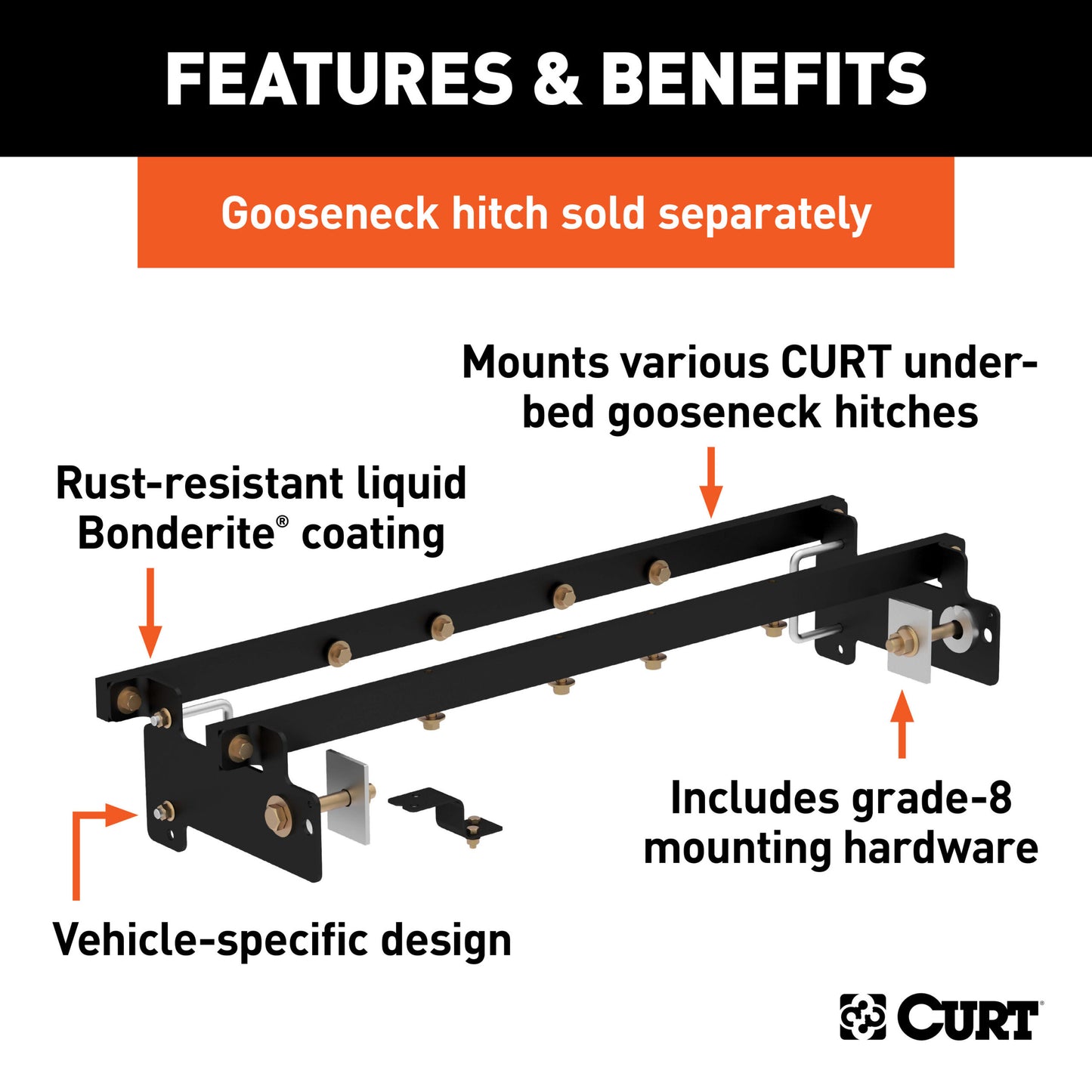 CURT Double Lock Gooseneck Installation Brackets, Select Silverado, Sierra 1500 - 60632
