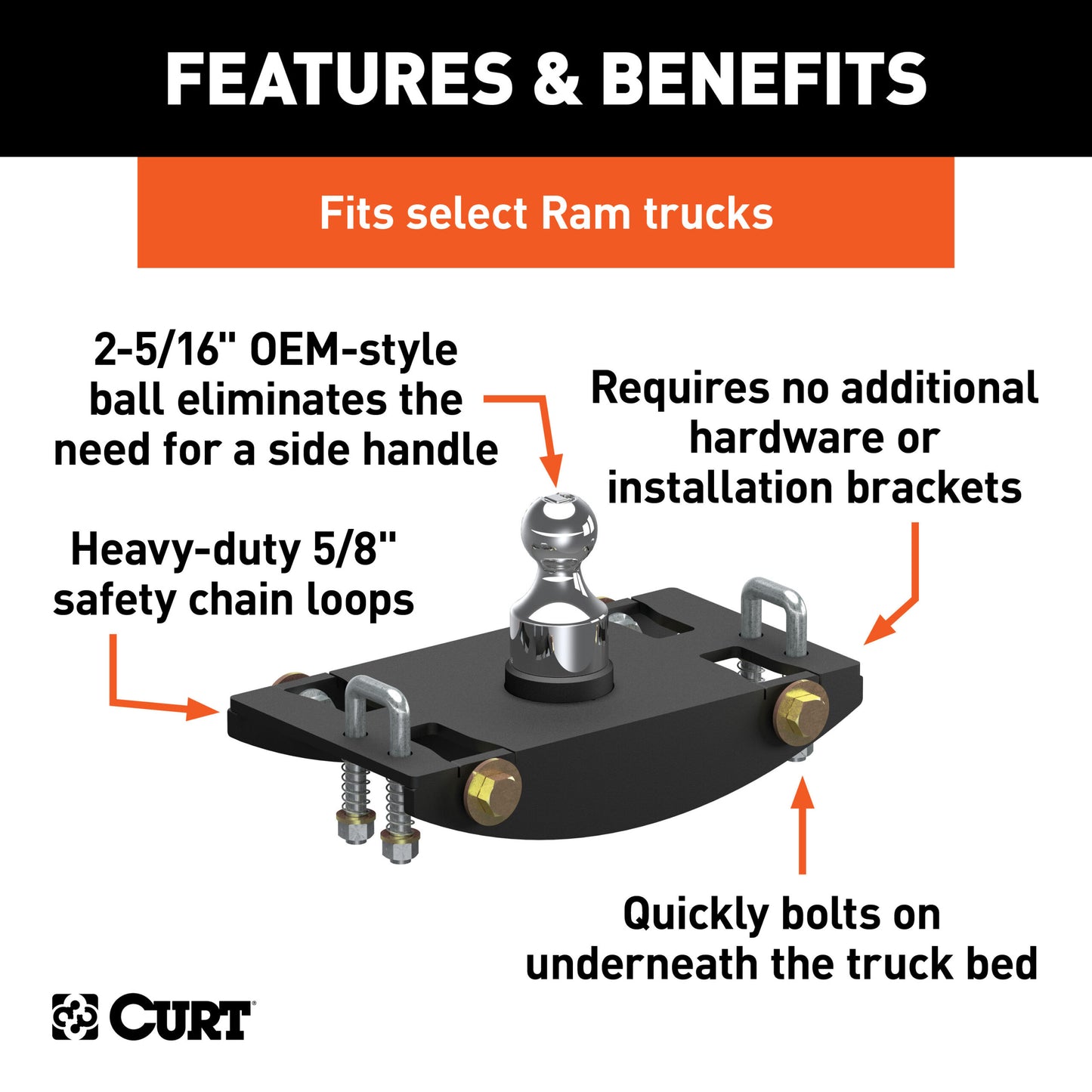 CURT OEM-Style Gooseneck Hitch, Select Ram 2500, 3500 - 60633